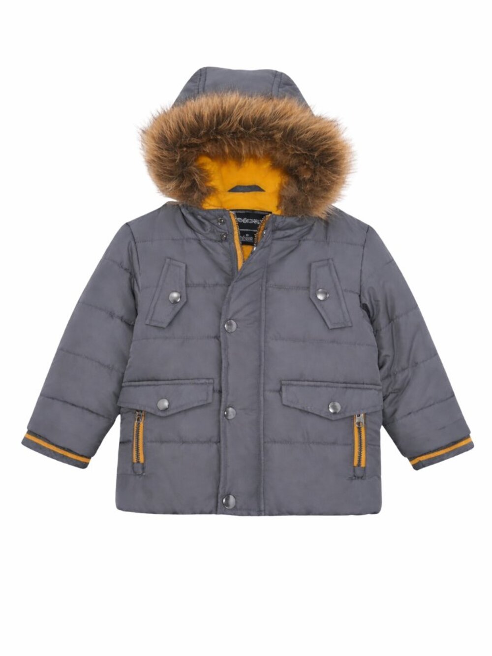 Rothschild Baby Boys Charcoal Puffer Parka Faux Fur Hood 18M